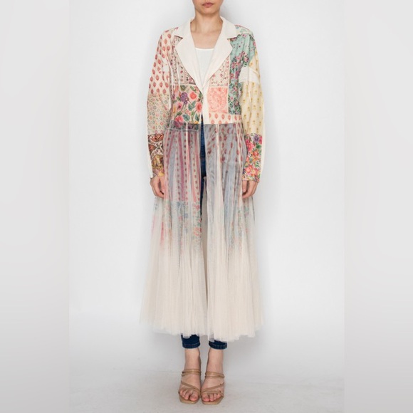Jackets & Blazers - J06: Sheer Patchwork Maxi Duster in Cream & Pastel Florals